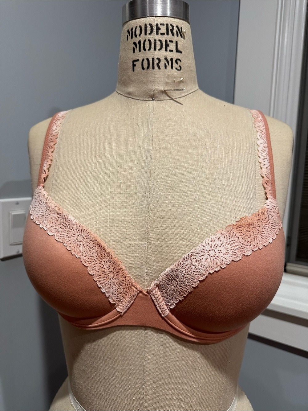 aerie Real Sunnie Half Cup Lace-Trim Push-Up Bra in Pink Cameo 34B